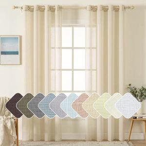MIULEE 2-Panel 84 Inch Farmhouse Linen Sheer Window Curtains – Elegant Red Drapes With Grommet Top – Voile Panels, Linen Textured – Bedroom/Living Room (52 X 84 Inch)(Natural Beige)