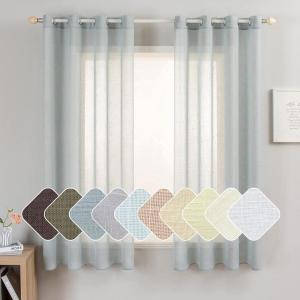 MIULEE 2-Panel 84 Inch Farmhouse Linen Sheer Window Curtains – Elegant Red Drapes With Grommet Top – Voile Panels, Linen Textured – Bedroom/Living Room (52 X 84 Inch)(Teal)