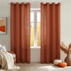 MIULEE 2-Panel 84 Inch Farmhouse Linen Sheer Window Curtains – Elegant Red Drapes With Grommet Top – Voile Panels, Linen Textured – Bedroom/Living Room (52 X 84 Inch)(Burnt Orange)