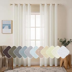 MIULEE 2-Panel 84 Inch Farmhouse Linen Sheer Window Curtains – Elegant Red Drapes With Grommet Top – Voile Panels, Linen Textured – Bedroom/Living Room (52 X 84 Inch)(Ivory)