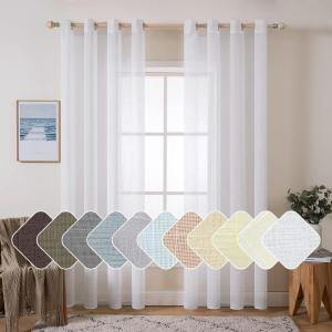 MIULEE 2-Panel 84 Inch Farmhouse Linen Sheer Window Curtains – Elegant Red Drapes With Grommet Top – Voile Panels, Linen Textured – Bedroom/Living Room (52 X 84 Inch)(White)