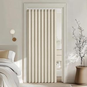 MIULEE Accordion Style Magnetic Folding Door Curtains for Doorways/Closet, Room Divider Pleated Drapes with Hooks for Interior Living Room/Bedroom/Open Closet, White, W42 x L78 inches, 1 Panel(Oatmeal)