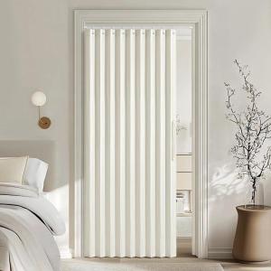 MIULEE Accordion Style Magnetic Folding Door Curtains for Doorways/Closet, Room Divider Pleated Drapes with Hooks for Interior Living Room/Bedroom/Open Closet, White, W42 x L78 inches, 1 Panel(Ivory)