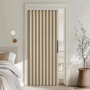 MIULEE Accordion Style Magnetic Folding Door Curtains for Doorways/Closet, Room Divider Pleated Drapes with Hooks for Interior Living Room/Bedroom/Open Closet, White, W42 x L78 inches, 1 Panel(Khaki)