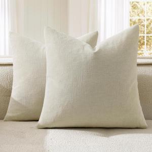 MIULEE Aqua Green Couch Pillow Covers 20×20 Inch, Set of 2 Soft Chenille Decorative Square Throw Pillow Covers Farmhouse for Sofa Living Room Bed(Cream)