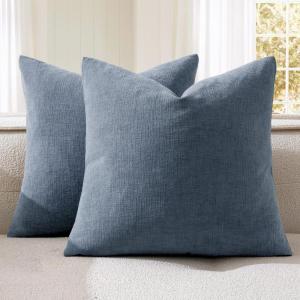 MIULEE Aqua Green Couch Pillow Covers 20×20 Inch, Set of 2 Soft Chenille Decorative Square Throw Pillow Covers Farmhouse for Sofa Living Room Bed(Dark Grey Blue)