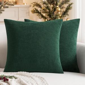 MIULEE Aqua Green Couch Pillow Covers 20×20 Inch, Set of 2 Soft Chenille Decorative Square Throw Pillow Covers Farmhouse for Sofa Living Room Bed(Dark Green)