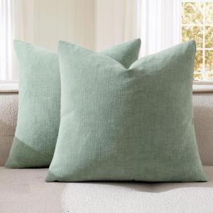 MIULEE Aqua Green Couch Pillow Covers 20×20 Inch, Set of 2 Soft Chenille Decorative Square Throw Pillow Covers Farmhouse for Sofa Living Room Bed(Greyish Green)