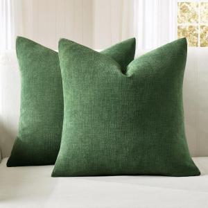 MIULEE Aqua Green Couch Pillow Covers 20×20 Inch, Set of 2 Soft Chenille Decorative Square Throw Pillow Covers Farmhouse for Sofa Living Room Bed(Moss Green)