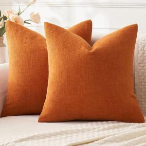 MIULEE Aqua Green Couch Pillow Covers 20×20 Inch, Set of 2 Soft Chenille Decorative Square Throw Pillow Covers Farmhouse for Sofa Living Room Bed(Orange)