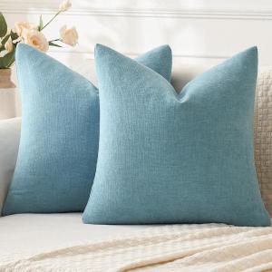 MIULEE Aqua Green Couch Pillow Covers 20×20 Inch, Set of 2 Soft Chenille Decorative Square Throw Pillow Covers Farmhouse for Sofa Living Room Bed(Smoke Blue)