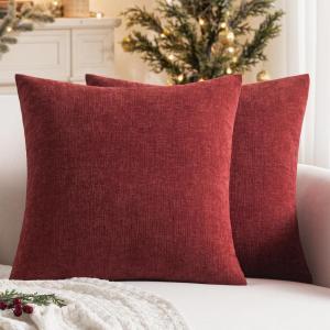 MIULEE Aqua Green Couch Pillow Covers 20×20 Inch, Set of 2 Soft Chenille Decorative Square Throw Pillow Covers Farmhouse for Sofa Living Room Bed(Wine Red)