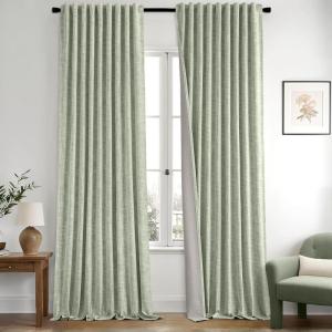 MIULEE Baby Pink 100% Blackout Linen Curtains 90 Inch 2 Panels Set Double Sided No Coating Pleated Back Tab Black Out Long Thermal Insulated Pinch Pleat Bedroom Living Room Darkening Window Drapes(Sage Green)