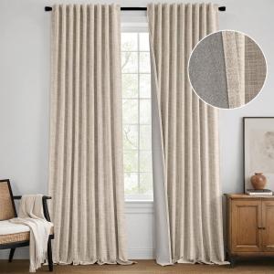MIULEE Baby Pink 100% Blackout Linen Curtains 90 Inch 2 Panels Set Double Sided No Coating Pleated Back Tab Black Out Long Thermal Insulated Pinch Pleat Bedroom Living Room Darkening Window Drapes(Linen)