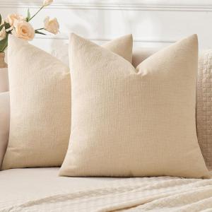 MIULEE Beige Couch Pillow Covers 18×18 Inch, Set of 2 Soft Chenille Decorative Square Throw Pillow Covers Farmhouse for Sofa Living Room Bed(Beige)