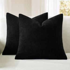 MIULEE Beige Couch Pillow Covers 18×18 Inch, Set of 2 Soft Chenille Decorative Square Throw Pillow Covers Farmhouse for Sofa Living Room Bed(Black)