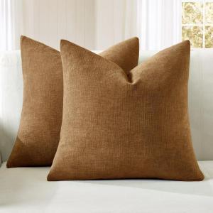 MIULEE Beige Couch Pillow Covers 18×18 Inch, Set of 2 Soft Chenille Decorative Square Throw Pillow Covers Farmhouse for Sofa Living Room Bed(Bronze)