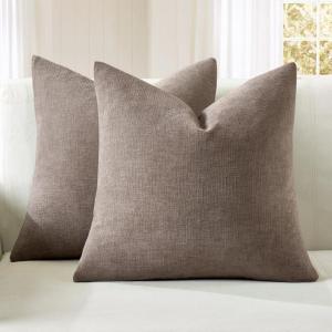 MIULEE Beige Couch Pillow Covers 18×18 Inch, Set of 2 Soft Chenille Decorative Square Throw Pillow Covers Farmhouse for Sofa Living Room Bed(Brown)