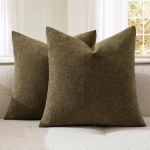 MIULEE Beige Couch Pillow Covers 18×18 Inch, Set of 2 Soft Chenille Decorative Square Throw Pillow Covers Farmhouse for Sofa Living Room Bed(Coffee)