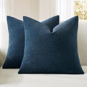 MIULEE Beige Couch Pillow Covers 18×18 Inch, Set of 2 Soft Chenille Decorative Square Throw Pillow Covers Farmhouse for Sofa Living Room Bed(Dark Blue)