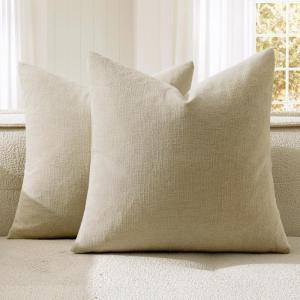 MIULEE Beige Couch Pillow Covers 18×18 Inch, Set of 2 Soft Chenille Decorative Square Throw Pillow Covers Farmhouse for Sofa Living Room Bed(Ivory)