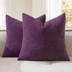 MIULEE Beige Couch Pillow Covers 18×18 Inch, Set of 2 Soft Chenille Decorative Square Throw Pillow Covers Farmhouse for Sofa Living Room Bed(Plum Purple)