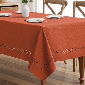 MIULEE Beige Rectangle Linen Polyester Tablecloth with Decorative Cutouts Waterproof Stain Resistant & Shrink-Proof Table Cloth 60×84 inch Farmhouse Style for Dining Wedding Party and Outdoor Picnics(Burnt Orange)