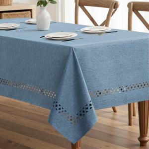 MIULEE Beige Rectangle Linen Polyester Tablecloth with Decorative Cutouts Waterproof Stain Resistant & Shrink-Proof Table Cloth 60×84 inch Farmhouse Style for Dining Wedding Party and Outdoor Picnics(Dusty Blue)