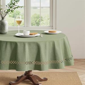 MIULEE Beige Rectangle Linen Polyester Tablecloth with Decorative Cutouts Waterproof Stain Resistant & Shrink-Proof Table Cloth 60×84 inch Farmhouse Style for Dining Wedding Party and Outdoor Picnics(Sage Green)