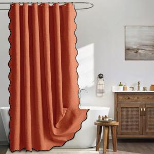 MIULEE Beige Scalloped Shower Curtain Linen Textured with 12 Metal Hooks Cute Heavy Duty Washable Waterproof Neutral Thick Cloth Shower Curtains with Black Border for Bathroom Bathtub,W72*L72 Cream(Burnt Orange)