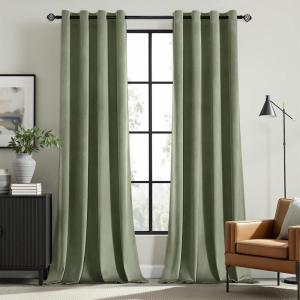 MIULEE Black Out Velvet Curtains 96 Inch Length for Room Darkening Long Blackout Curtains with Grommet Top for Bedroom/Living Room Light Blocking Thermal Insulating Soundproof Set of 2， Black(Sage Green)