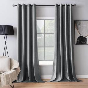 MIULEE Black Out Velvet Curtains 96 Inch Length for Room Darkening Long Blackout Curtains with Grommet Top for Bedroom/Living Room Light Blocking Thermal Insulating Soundproof Set of 2， Black(Grey)
