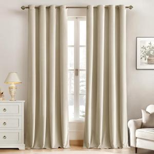 MIULEE Black Out Velvet Curtains 96 Inch Length for Room Darkening Long Blackout Curtains with Grommet Top for Bedroom/Living Room Light Blocking Thermal Insulating Soundproof Set of 2， Black(Beige)
