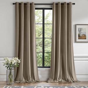 MIULEE Black Out Velvet Curtains 96 Inch Length for Room Darkening Long Blackout Curtains with Grommet Top for Bedroom/Living Room Light Blocking Thermal Insulating Soundproof Set of 2， Black(Taupe)