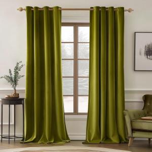 MIULEE Black Out Velvet Curtains 96 Inch Length for Room Darkening Long Blackout Curtains with Grommet Top for Bedroom/Living Room Light Blocking Thermal Insulating Soundproof Set of 2， Black(Olive)