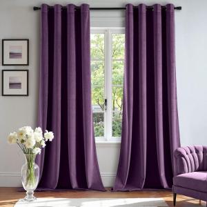 MIULEE Black Out Velvet Curtains 96 Inch Length for Room Darkening Long Blackout Curtains with Grommet Top for Bedroom/Living Room Light Blocking Thermal Insulating Soundproof Set of 2， Black(Purple)
