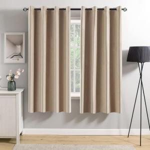 MIULEE Black Out Velvet Curtains 96 Inch Length for Room Darkening Long Blackout Curtains with Grommet Top for Bedroom/Living Room Light Blocking Thermal Insulating Soundproof Set of 2， Black(Camel Beige)