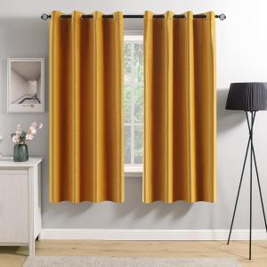 MIULEE Black Out Velvet Curtains 96 Inch Length for Room Darkening Long Blackout Curtains with Grommet Top for Bedroom/Living Room Light Blocking Thermal Insulating Soundproof Set of 2， Black(Mustard Yellow)