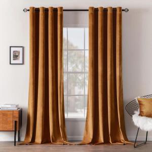 MIULEE Black Out Velvet Curtains 96 Inch Length for Room Darkening Long Blackout Curtains with Grommet Top for Bedroom/Living Room Light Blocking Thermal Insulating Soundproof Set of 2， Black(Gold Brown)
