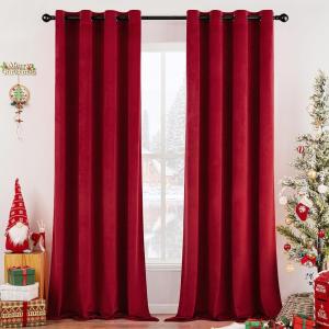 MIULEE Black Out Velvet Curtains 96 Inch Length for Room Darkening Long Blackout Curtains with Grommet Top for Bedroom/Living Room Light Blocking Thermal Insulating Soundproof Set of 2， Black(Red)