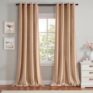 MIULEE Black Out Velvet Curtains 96 Inch Length for Room Darkening Long Blackout Curtains with Grommet Top for Bedroom/Living Room Light Blocking Thermal Insulating Soundproof Set of 2， Black(Blush Beige)