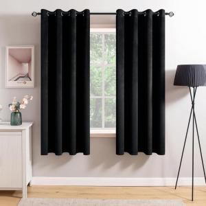 MIULEE Black Out Velvet Curtains 96 Inch Length for Room Darkening Long Blackout Curtains with Grommet Top for Bedroom/Living Room Light Blocking Thermal Insulating Soundproof Set of 2， Black(Black)