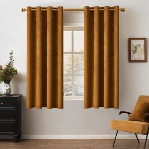 MIULEE Black Out Velvet Curtains 96 Inch Length for Room Darkening Long Blackout Curtains with Grommet Top for Bedroom/Living Room Light Blocking Thermal Insulating Soundproof Set of 2， Black(Golden Brown)