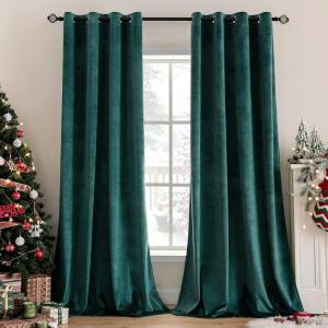 MIULEE Black Out Velvet Curtains 96 Inch Length for Room Darkening Long Blackout Curtains with Grommet Top for Bedroom/Living Room Light Blocking Thermal Insulating Soundproof Set of 2， Black(Dark Green)