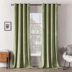 MIULEE Black Out Velvet Curtains 96 Inch Length for Room Darkening Long Blackout Curtains with Grommet Top for Bedroom/Living Room Light Blocking Thermal Insulating Soundproof Set of 2， Black(Sage)