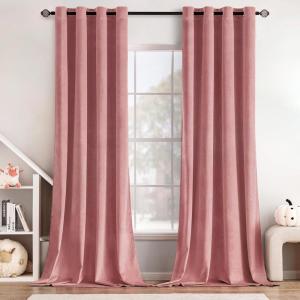 MIULEE Black Out Velvet Curtains 96 Inch Length for Room Darkening Long Blackout Curtains with Grommet Top for Bedroom/Living Room Light Blocking Thermal Insulating Soundproof Set of 2， Black(Blush Pink)