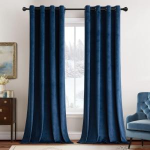MIULEE Black Out Velvet Curtains 96 Inch Length for Room Darkening Long Blackout Curtains with Grommet Top for Bedroom/Living Room Light Blocking Thermal Insulating Soundproof Set of 2， Black(Navy Blue)