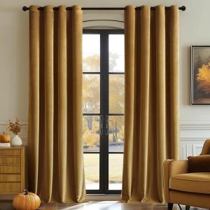 MIULEE Black Out Velvet Curtains 96 Inch Length for Room Darkening Long Blackout Curtains with Grommet Top for Bedroom/Living Room Light Blocking Thermal Insulating Soundproof Set of 2， Black(Gold)