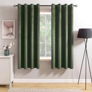 MIULEE Black Out Velvet Curtains 96 Inch Length for Room Darkening Long Blackout Curtains with Grommet Top for Bedroom/Living Room Light Blocking Thermal Insulating Soundproof Set of 2， Black(Olive Green)