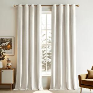 MIULEE Black Out Velvet Curtains 96 Inch Length for Room Darkening Long Blackout Curtains with Grommet Top for Bedroom/Living Room Light Blocking Thermal Insulating Soundproof Set of 2， Black(Ivory)
